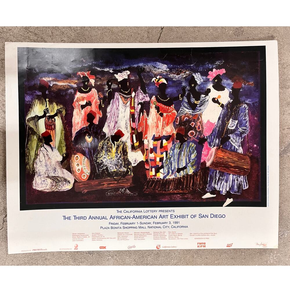 1991 Aziz Diagne The Musicians African American Art Exhibit San Diego Poster